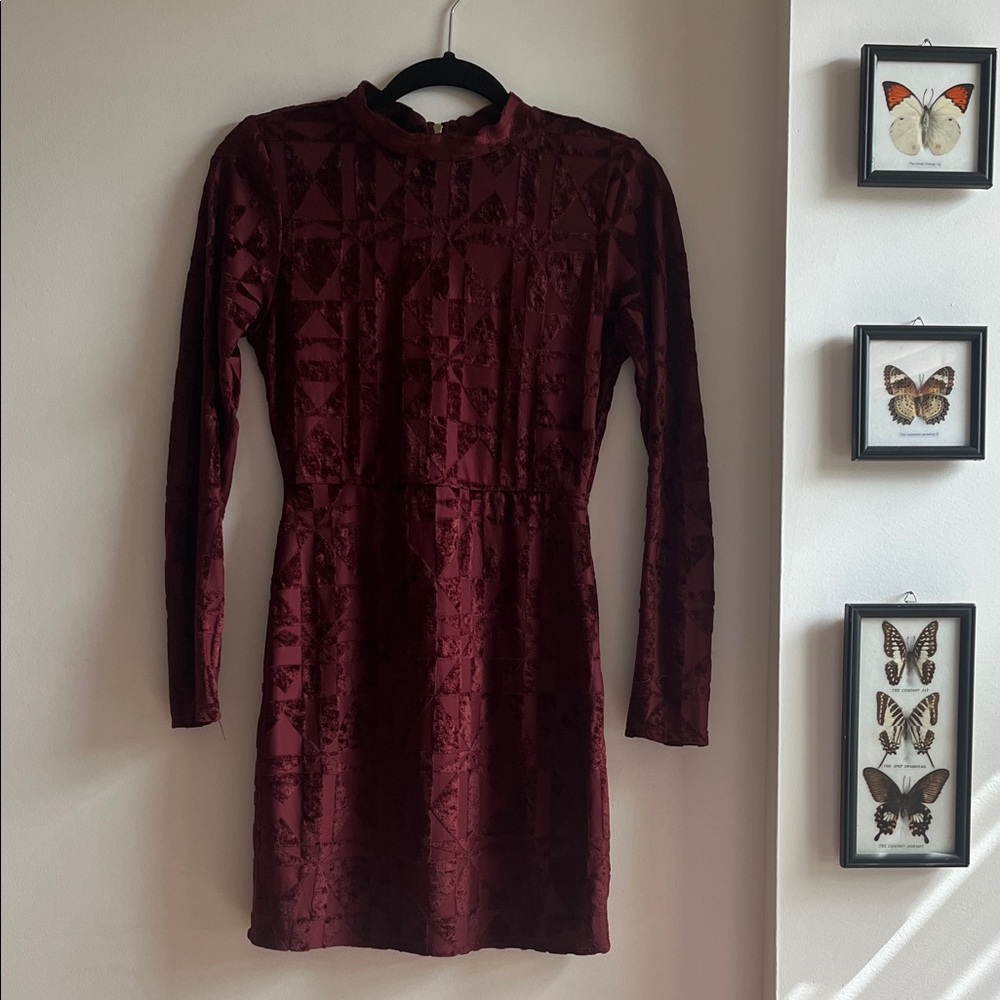 Material Girl Deep Red Long Sleeve Dress